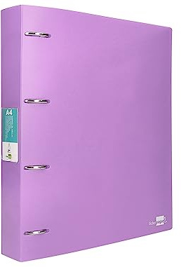 Liderpapel, Carpeta 4 Anillas, 40 mm, Carpeta con Tarjetero, Polipropileno, Formato A4, Funda en Portada para Personalizar, Lavanda Opaco
