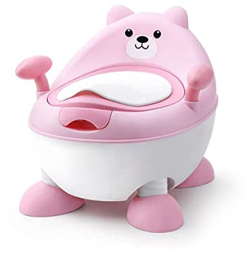 Sobebear Baby Potty Training Seat, Bear Shaped Chair with Adjustable Height, Armrest and Back Support, Easy Clean Removable Urinal Pot with Lid, for Boys and Girls Up to 18 Months (Pink)