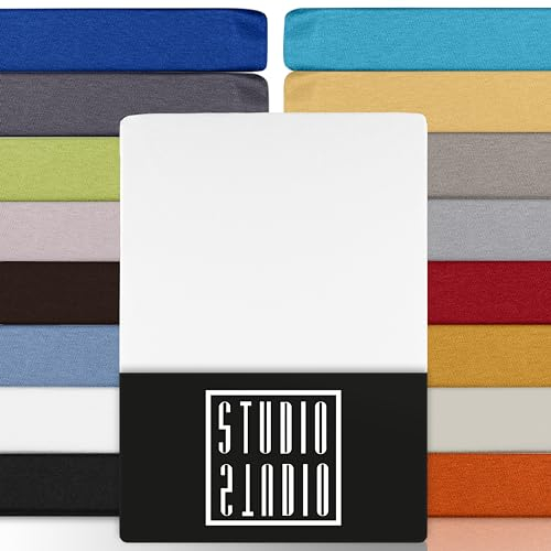 STUDIO Basic Spannbettlaken 90x200cm – Jersey-Spannbetttuch aus 100 % gekämmter Baumwolle – Weiß – Öko-Tex Zertifiziert, bügelfrei & elastisch – für Matratzen 15–25 cm