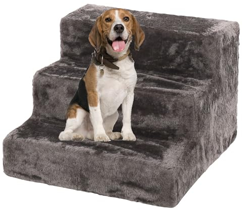 MaxxPet Scaletta per Cani - Scala per Cani Grandi e Piccoli - Rampa per Cani con Piattaforma di Atterraggio Senza Cuciture - 3 Gradini - 43x41x30 cm - Colore Nero