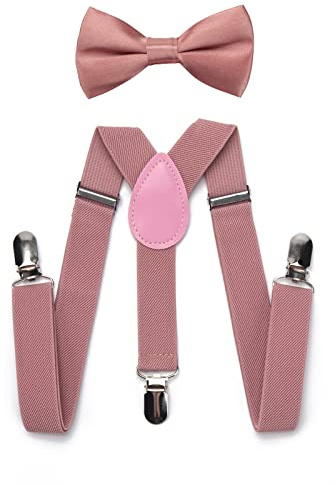 NANXJIUR - Juego de tirantes para pajarita para niño (elástico en Y, con clips fuertes, correas ajustables para niños de 1 a 8 años, rosa, S