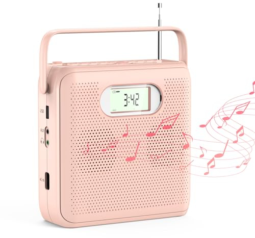 Gueray Reproductor de CD Bluetooth Portátil Lectores de CD Boombox con Altavoces Duales Radio FM Pantalla LCD con Diseño de asa para el Hogar Soporte USB AUX Reproducción Jack HiFi para Auriculares