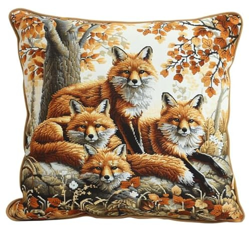 Almohadones con Cierre de Gancho de Pestillo Zorro Cojines con Cierre de Gancho Kit de Funda de Almohada, Cojines de Ganchillo para, Adultos y Principiantes, Decoración Del Hogar, 43 cm x 43 cm