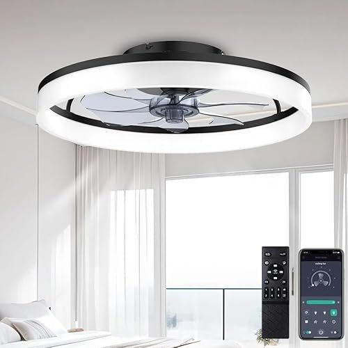DWDVBL 50cm Ventilateur de Plafond Silencieux avec Lumiere et Telecommande 6 Vitesses et vent Réversible Dimmable LED Ventilateur de Plafond avec lumière avec télécommande pour Salon Chambre à Couche