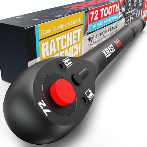 KIRXST 1/2 Drive Ratchet Handle 72 Teeth Quick Release Reversible Ratchet Wrench Socket Wrench Handle for Car Repair, 280mm