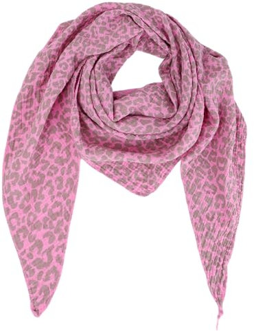 MIRROSI Damen Musselin Halstuch Made in Italy mit Leoprint oder Unifarben – Leichtes Dreieckstuch für Frühling & Sommer, Baumwolle, 200x80 cm (Leo Altrosa Grau)