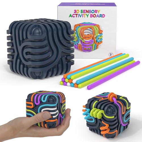 3D Sensory Activity Board Silicona, Tablero de Actividad Sensorial, Juguete Antiestrés Stress Cube, 6-IN-1 Tablero Sensorial de Actividades para niños y Adultos Anti-ansiedad Anti-Stress (Azul)