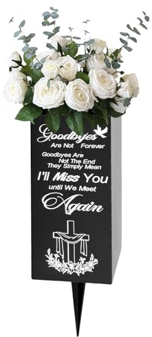 Cemetery Vase,Memorial Headstone Vase with Ground Spike,Metal Sympathy Cemetery Memory Sign,8x20cm Plant Flowers Holder for Grave Decorations