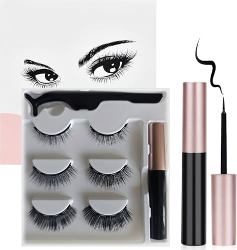 JARA Magnetic Eyelashes Kit with Eyeliner, Waterproof Reusable 3D Natural Look False Lashes, Includes Applicator Tool, Storage Case, Easy Application, Strong Hold, Perfect for Daily Use