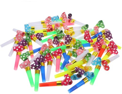 Hohopeti Silbatos de Cumpleaños y Matracas para Fiestas 60 Piezas Colores Surtidos 65 CM Papel y Plástico Ideales para Animar Celebraciones y Recuerdos de Fiesta