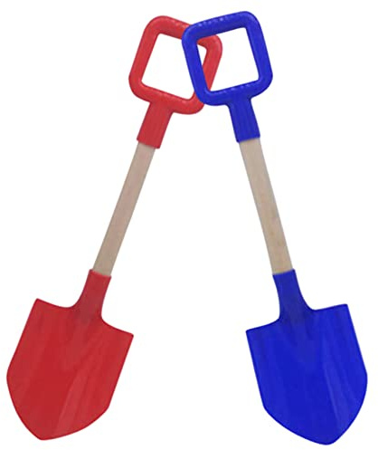 Pala para Arena para niños, Pala para Arena de Playa con Mango de Madera, jardín de plástico para Juguete de Playa para niños, 40cm, Rojo y Azul, 2 uds.