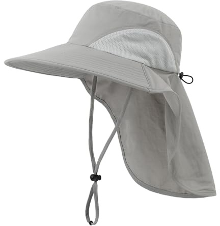 Home Prefer Outdoor UPF50+ Sun Hat Wide Brim Mesh Fishing Hat with Neck Flap (Light Gray)