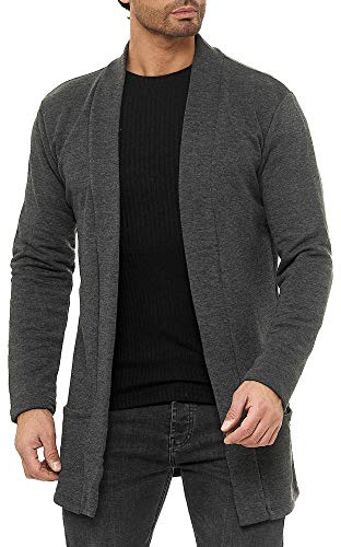 Redbridge Cardgigan für Herren Jacke Sweat-Jacke Sakko Long Cut Anthrazit S