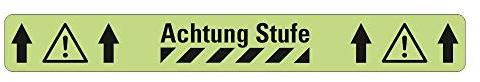 AnTina TAPES® Warnmarkierung Achtung Stufe als Sicherheitsmarkierung, stark selbstklebend, rutschsichere Anti-Rutsch Bodenmarkierung R10 (Achtung Stufe 75mm x 600mm, nach-leuchtend)