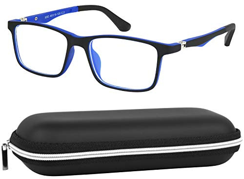 Yogo Vision Kids Computer Glasses Blue Light Blocking Filter Video Games Tablets Electronic Devices Protects Against Eyestrain For Boys Girls (Black and Blue FramCase Included)