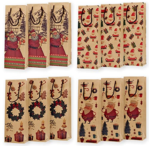 BLLREMIPSUR 12 Pcs Sacchetti di Vino borse porta vino Bottiglia da Imballaggio Confezioni di Vino Natale Bottiglia di Vino Sacchetti Borse Natalizie Vino