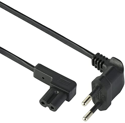 Electraline 95511 Câble d'alimentation Audio, vidéo, Radio, Sonos Play coudé Fiche Euro vers Prise Double Femelle Type C7 1.8 mètres Noir