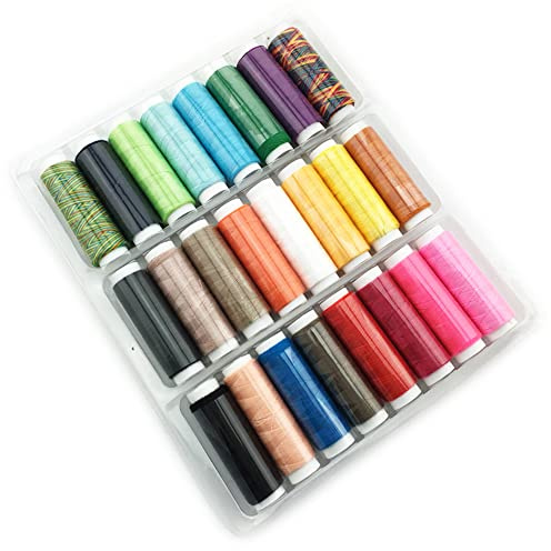 CENPEK Hilo de coser para máquina de coser de 24 hilos cada uno de 120 yardas de hilo de coser de poliéster de colores surtidos, juego de hilo de coser para coser a mano y a máquina, acolchado