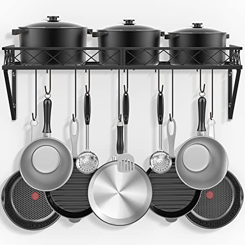 Mutool Estantes para ollas y sartenes montados en la pared, estantes para colgar sartenes de 70 cm, estante para colgar utensilios, estante para sartenes para la cocina, organizador de menaje de