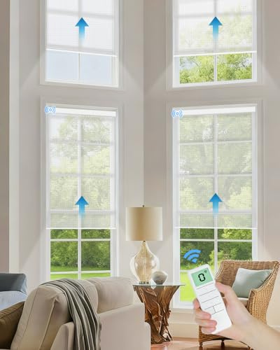 Tokblind Motorized Solar Roller Shades with Remote Control, Light Filtering Smart Blinds for Windows Work with Alexa Google via Hub, Rechargeable Electric Shade Customized Size (Fireproof White)