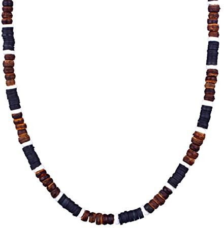 Kuzzoi Buddha Herren Halskette aus Heishi und Kokosnuss Holz Perlen (5-6 mm) Herrenkette mit Silber Bead aus 925 Sterling Silber Surferkette für Männer Länge ca. 42 cm