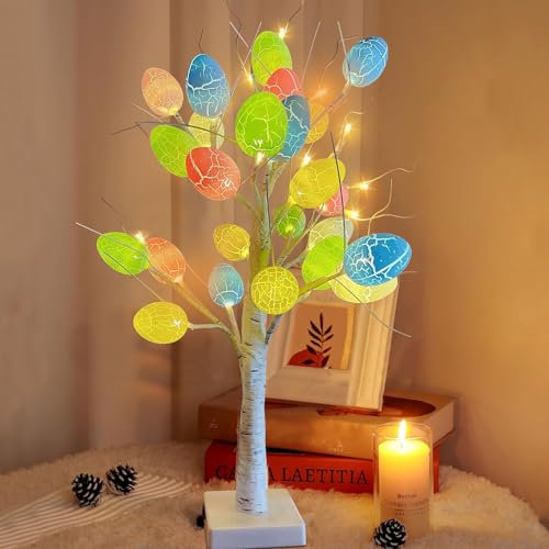 Mecctuck Osterdeko: Oster Eier Lichterketten, LEDs Lichterbaum mit 12 Eiern, Osterbaum, Led Osterdeko für Draußen, Lichterkette Eier für Ostern Frühling Party