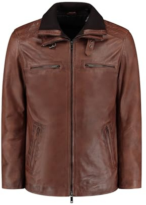 CYCAS D'OR Chaqueta Flex de Cuero en Marrón Cognac - Abrigo Premium Todo-Tiempo con Cuello Desmontable, Sin Necesidad de Mantenimiento (FR/ES, Letras, 5XL, Grande, Regular, Marrón)