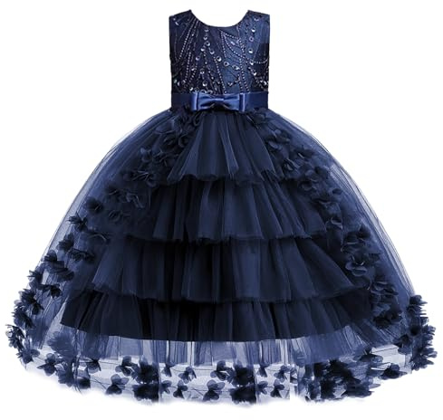 M MUNCASO Girls Princess Dress Kids Flower Lace Tulle Dress Girls Evening Dress Floral Lace Bridesmaid Wedding Pageant Gown High-Low Party Dress Sleeveless Elegant Formal Cocktail Prom Dance Ball
