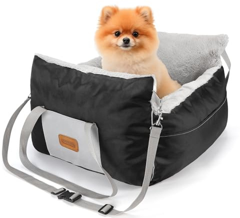 Nobleza Seggiolino Auto per Cani di Piccola Taglia, Rialzato con Tasche Portaoggetti, Lettino per Auto, Adatto per l'Uso Invernale, L58×W56×H33cm, (Nero/Grigio)