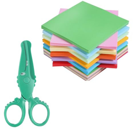 WHYCNJL Juego de Tijeras con 1 Par de Tijeras de Seguridad y 100 Hojas de Papel de Colores para Niños y Entrenamiento