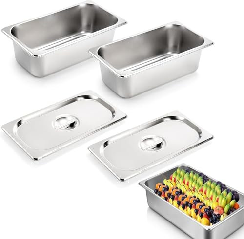 ORFCP 2 Stück Behälter 1/3 Edelstahl mit Deckel, 65 mm Höhe Warmhaltebehälter Essen, lebensmittelechter Gastronormbehälter aus Edelstahl, Hitzebeständiger Gastro Behälter, 32,5 x 17,5 x 6,5 cm