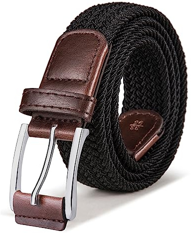BULLIANT Cinturón Trenzado Elástico, Tejido Extensible Cinturón para Hombres y Mujeres Hebilla de Zinc, Ancho 35mm(Negro,110cm/32-36 Cintura ajuste)
