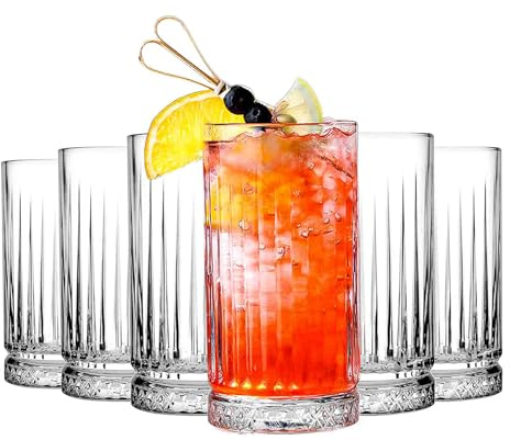 binsakao Highball - Juego de vasos altos de 6 a 15 onzas, elegantes vasos de cristalería para agua, café helado, cóctel, bebida fría