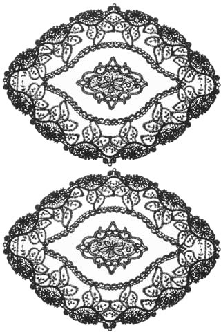 sourcing map 2 manteles individuales de encaje retro, tapetes de ganchillo francés, ovalados, bordados, huecos, para mesa de comedor, cocina, fiesta, 11 x 9 pulgadas, color negro