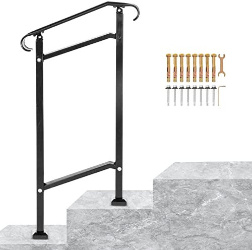 VEVOR LTFS16 Garde-Corps Rampe Main Courante en Fer Forgé Balustrade Rambarde 1 Marche Réglable 16 cm Distance Entre 34 cm Hauteur Poteaux 96 cm pour Sécurité des Escaliers Jardin Portail, Noir
