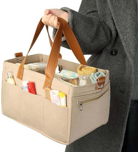 Besreey Bolsa para pañales de fieltro: organizador de pañales de fieltro de 38 x 22 x 18 cm, organizador de pañales portátil, bolsa de fieltro, bolsa de pañales, organizador de bolsa de pañales, bolsa