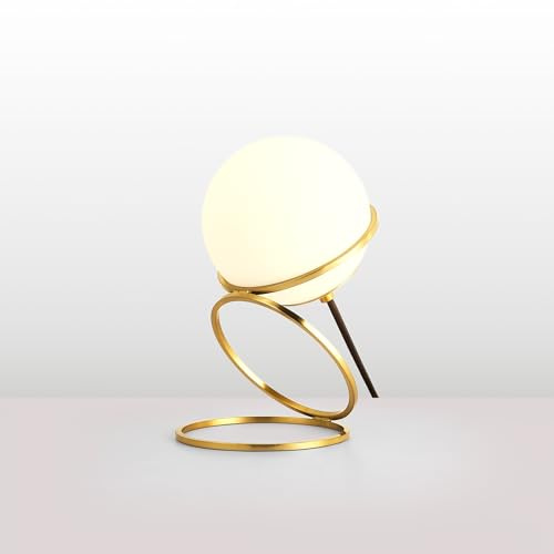 Lámpara de Mesa Ruth - Diseño minimalista y elegante con esfera de cristal opal y base dorada. Casquillo E27 G45 - Iluminación decorativa ideal para escritorio, dormitorio, sala de estar, oficina