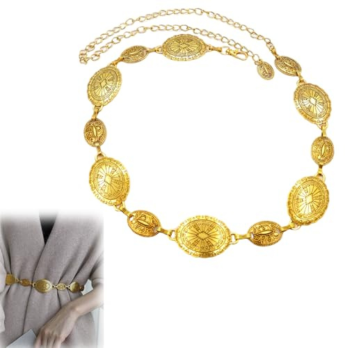 Eterspr Damas Concho Chain Belt, Cinturón de Cadena para Mujer, Metal Western Vaquera Cinturón, para Falda Vestido
