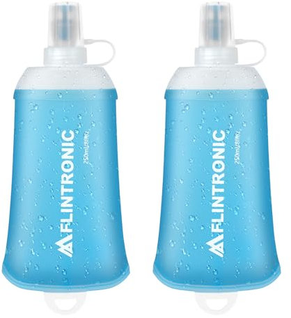 flintronic 2 Pcs Gourde Souple, 250 ml/17oz Flasque Running Pliable en TPU, Bouteille d'eau de Course, Sans BPA, étanche, pour Course à Pied, Randonnée, Cyclisme, Escalade