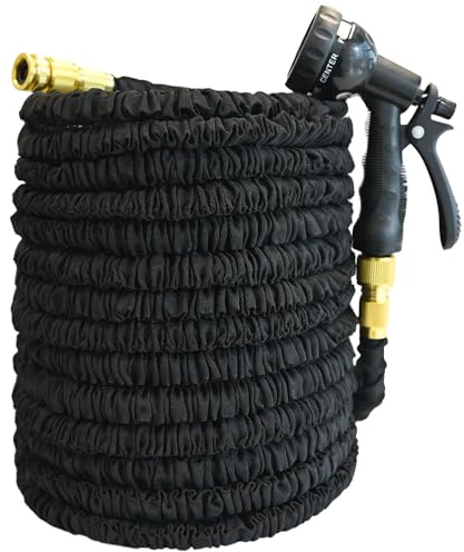 Ram® Black Flexible 100FT Expanding Garden Hose Watering Lawn Grass Garden Hose with 7 Dial Sprinkler Spray Nozzle