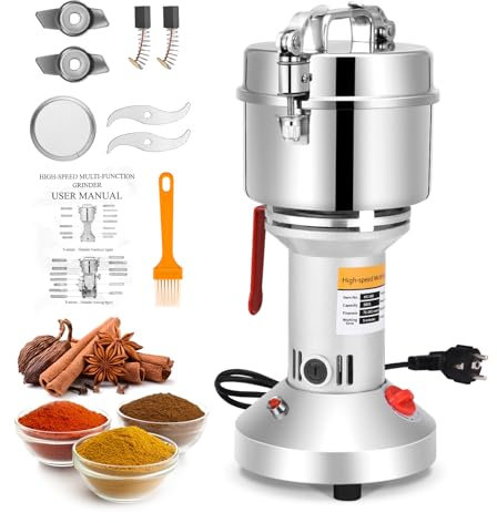 Electric Grain Mill, Ovshnrr 500G 220V Stainless Steel Fast Ultrafine Grinder with Overload Protection, 36000R/min Grain Mill with 3 Blades for Herbs, Spices, Nuts, Cereals, Herb Powder Machine