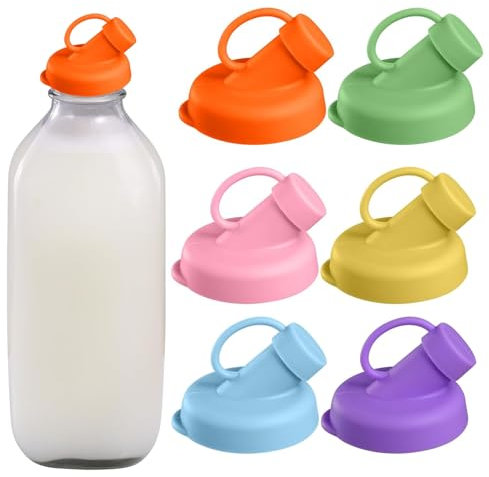 6PCS Silicone Milk Bottle Dispenser Caps, 48mm Pour Spout Lids, Compatible with Stanpac, Libbey, Stock Your Home, The Dairy Shoppe, Leak Proof and Odorless.