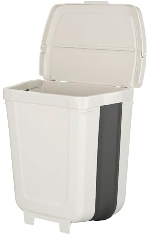 Cubo de basura plegable de 4 a 8 litros con patas y perchas, compacto para cocina, puerta de armario y camping, color gris antracita, cubo de basura con tapa y soporte para bolsas de basura, flexible