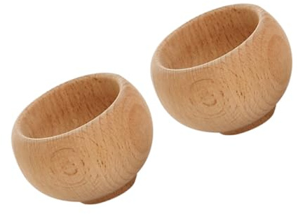 WOONEKY 2PCS Beech Wood Tableware Safe No Paint Tea Bowl Simulation Kitchen Cutlery Play for Creative Interactive Playhouse Accessories for Home Nursery
