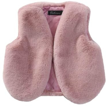 Chaleco de Piel Sintética para Niños y Niñas,Abrigo Pelo Sin Mangas para Niña Elegante Cuello V Chaqueta de Felpa Suave Cómodo Cardigan Grueso Cálido Chalecos Exterior para Niña Pequeña 1-10 Años