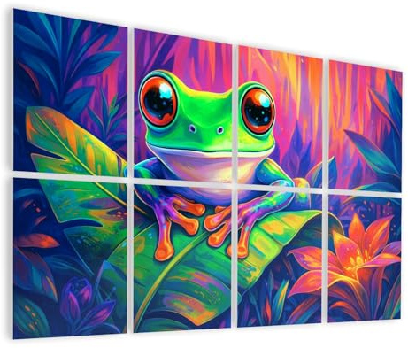 8 Pack Art Acoustic Panels Self Adhesive Vibrant Frog Sitting Leaf Colorful Tropical Forest Decorative Soundproof Wall Panels Sound Absorbing Panel 48x32 for Office Home Studio