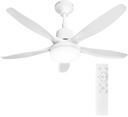 joyshie Ventilador Techo con Luz LED 76cm, Aspas Delgadas Silenciosas, Motor DC, 4 Velocidades Mando Distancia, Luz 3CCT 18W, Fácil Instalación, para Dormitorios Pequeños 7-14m², Blanco Mate