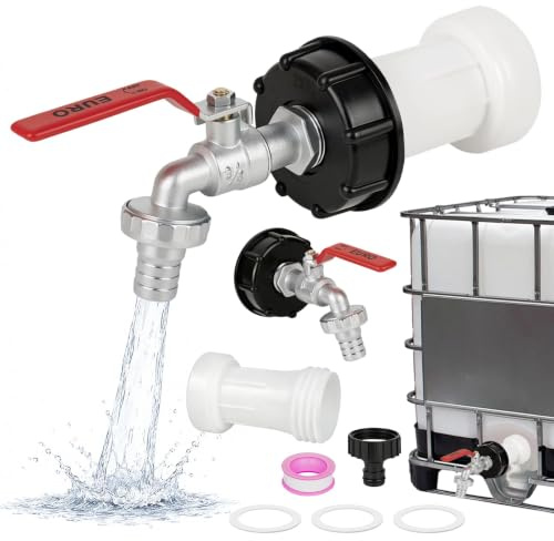 Ibc Grifo de Agua de Lluvia Tanque de Agua 1000L Grifo de Aleación Válvula de Bola con Conector 3/4 Pulgadas Adaptador Ibc Para S60x6 Grifo de Depósito de Agua, Tanque de Agua de Lluvia Ibc Accesorios