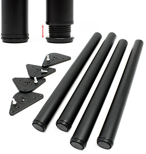 Wiltec Edelstahl Tischbein Set, schwarz, 4 Möbelfüße Ø 60 mm und mit Verstellbarer Länge 710-740 mm, bis 200 kg Tragkraft