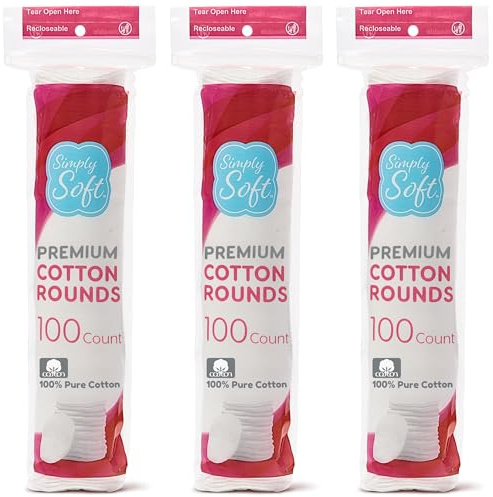 Medline Simply Soft Cotton Rounds (300 Count), 100% Cotton Absorbent and Textured Cotton Pads, Lint-Free